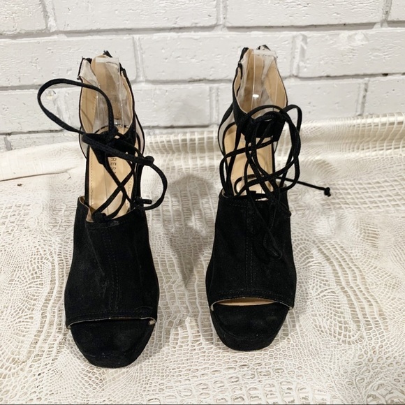 Express Women’s Black Tissu Peep Toe Heels - Picture 1 of 12